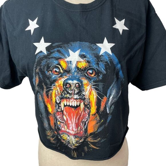 Fashion Nova Solid Black Short Sleeve Crop Top Rottweiler Dog Cotton size M - Picture 2 of 7